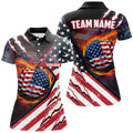 Custom American Flag Flame Golf Ball Women Golf Polo Shirts Custom Golf Outfits For Ladies, Patriot Golf Gift