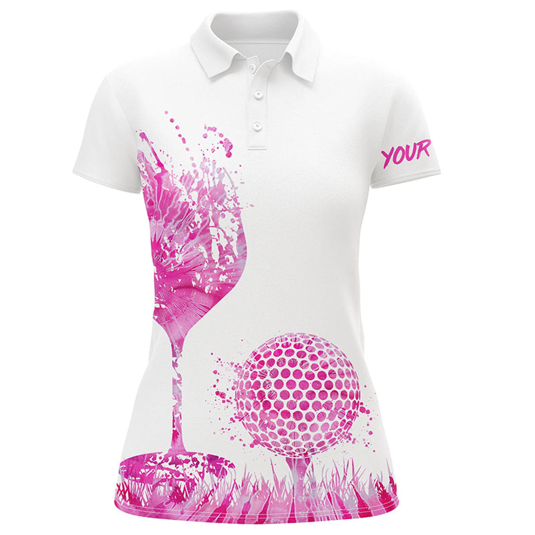 Custom Pink Tie Dye Golf Wine Womens Golf Polo Shirts Custom Ladies Golf Attire, Personalized Golf Gifts