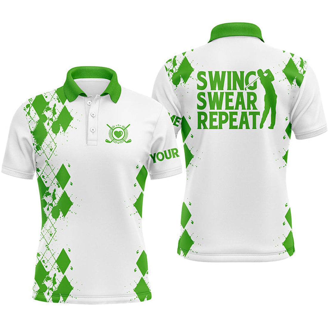 Custom Golf Men Polo Shirt - Argyle Pattern Custom Name Multicolor Apparel - Personalized Gift For Golf Lover, Team, Golfer, Husband - Swing Swear Repeat