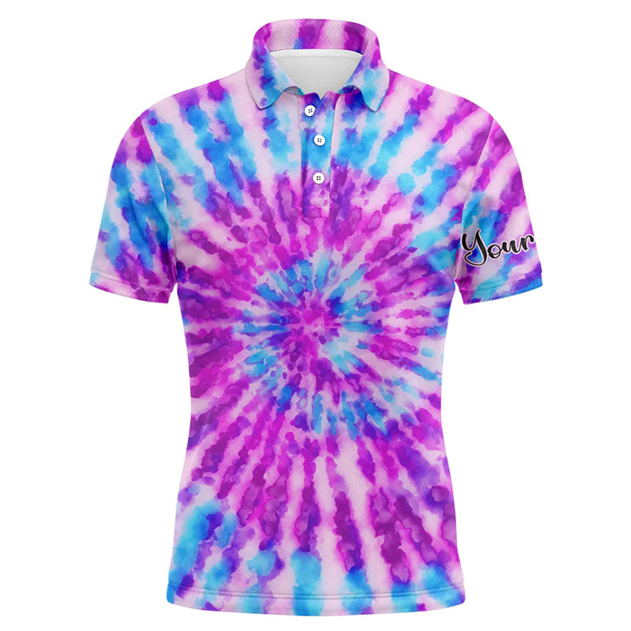 FUNSTUFFPRINT Mens golf polo shirts with watercolor purple tie dye custom name pattern golf shirt for men Polo Shirt Size S-5XL