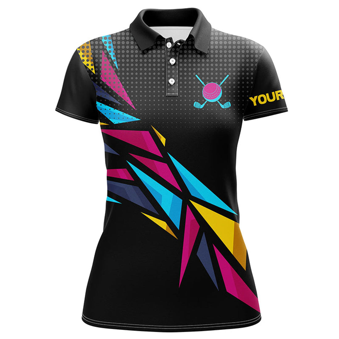 Custom Colorful Black Pattern Womens Golf Polo Shirts Custom Golf Tops For Ladies, Golfing Gifts