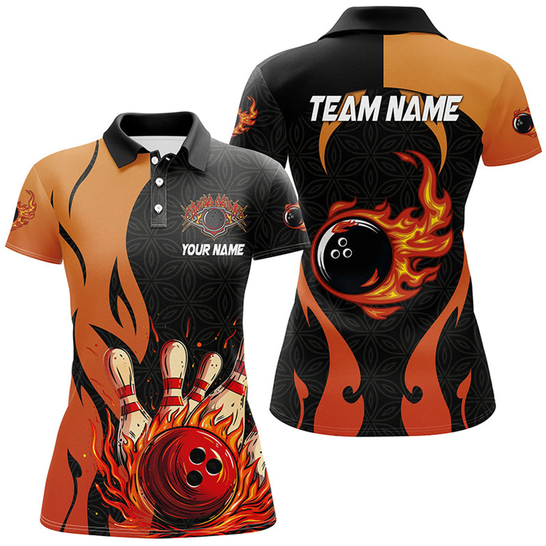 Custom Green And Blue Camo Bowling Polo For Women, Custom Name Bowling Team Jerseys