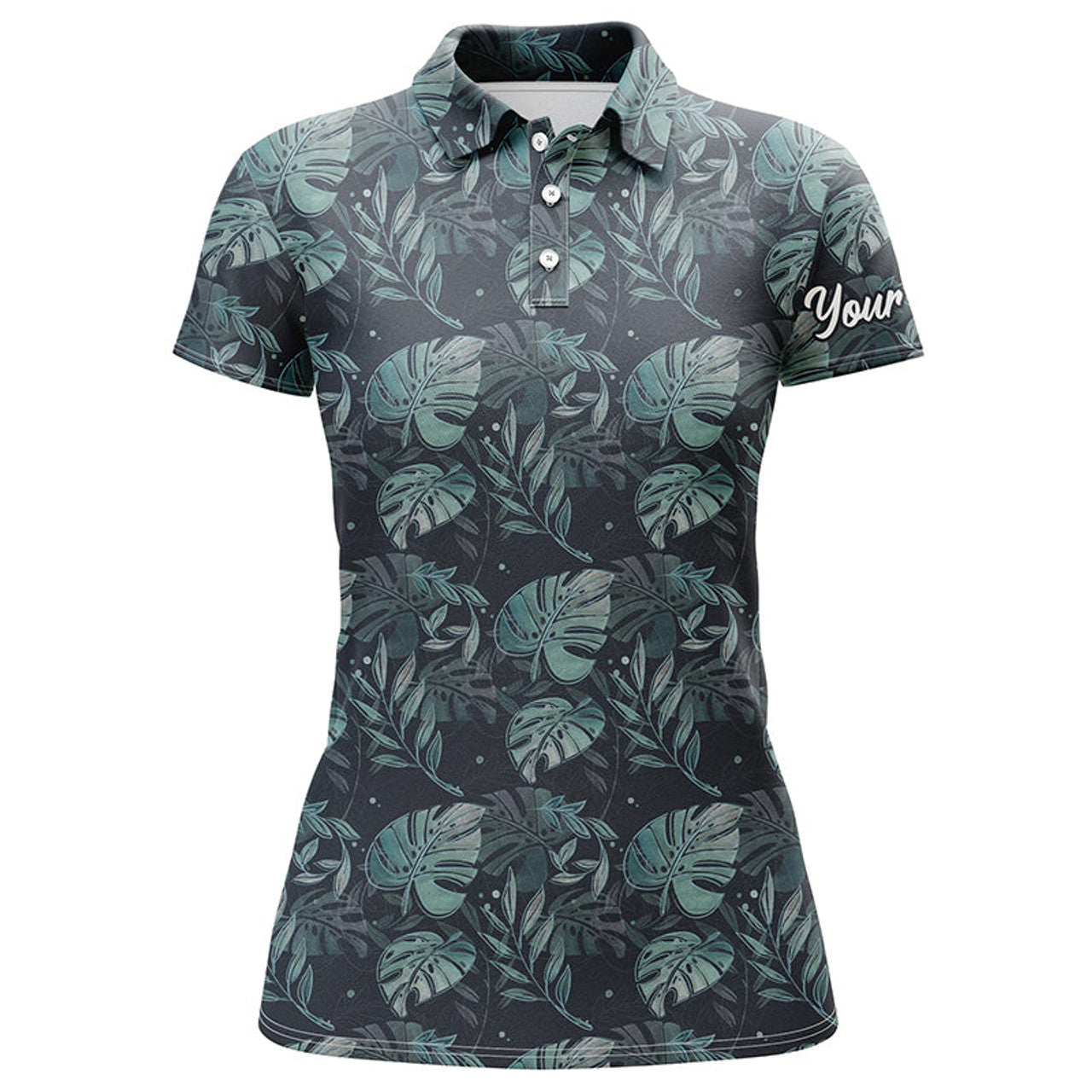 Custom Womens Golf Polo Shirts With Monstera Leaves Tropical Custom Name Golf Shirt, Golfing Gifts