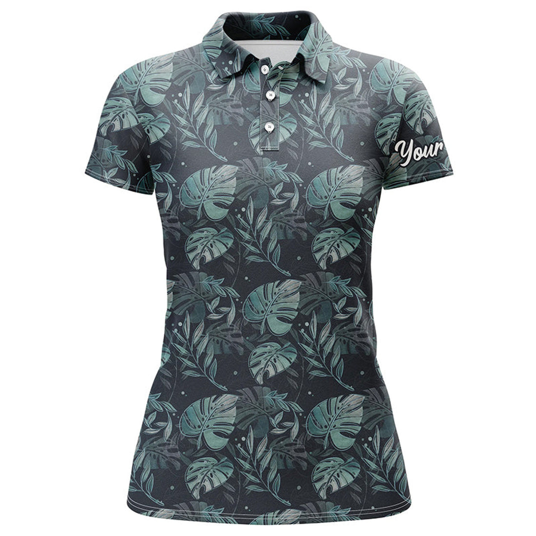 Custom Womens Golf Polo Shirts With Monstera Leaves Tropical Custom Name Golf Shirt, Golfing Gifts