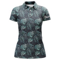 Custom Womens Golf Polo Shirts With Monstera Leaves Tropical Custom Name Golf Shirt, Golfing Gifts