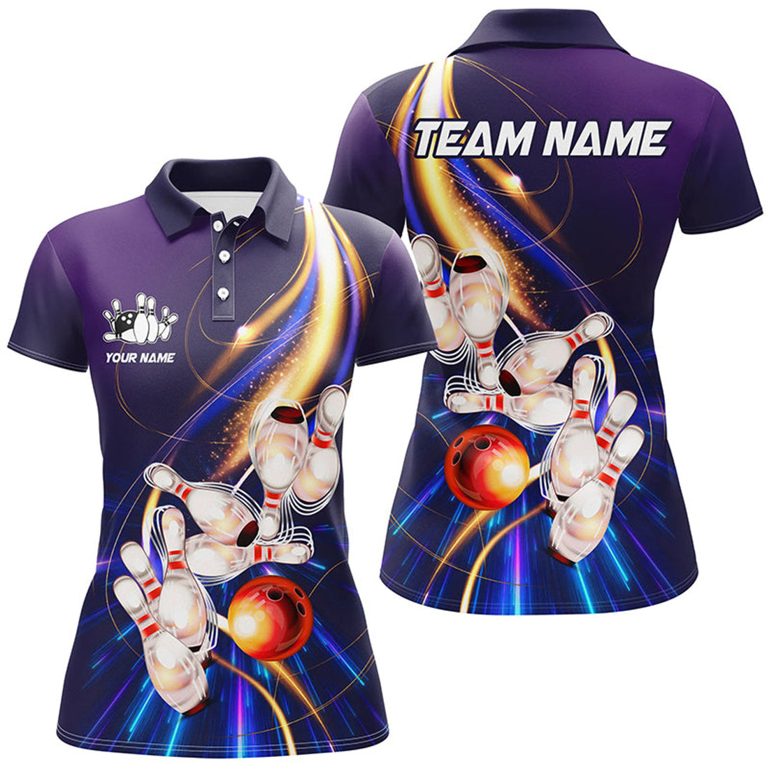 Custom Purple light bowling jerseys Polo, Shirt for Women Custom Bowling Team shirts for bowlers