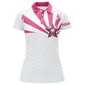 Custom White And Pink Womens Golf Polo Shirts Custom Breast Cancer Awareness Ladies Golf Tournament Shirt