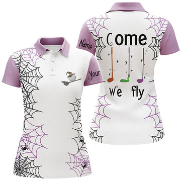 Custom Personalized Spider Web Halloween Womens Golf Polo Shirts Come We Fly Golf Clubs Polo Shirts | Purple