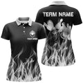 Custom White Flame Womens Bowling Polo Shirt Black Bowling Jerseys Personalized Bowling Team Shirts