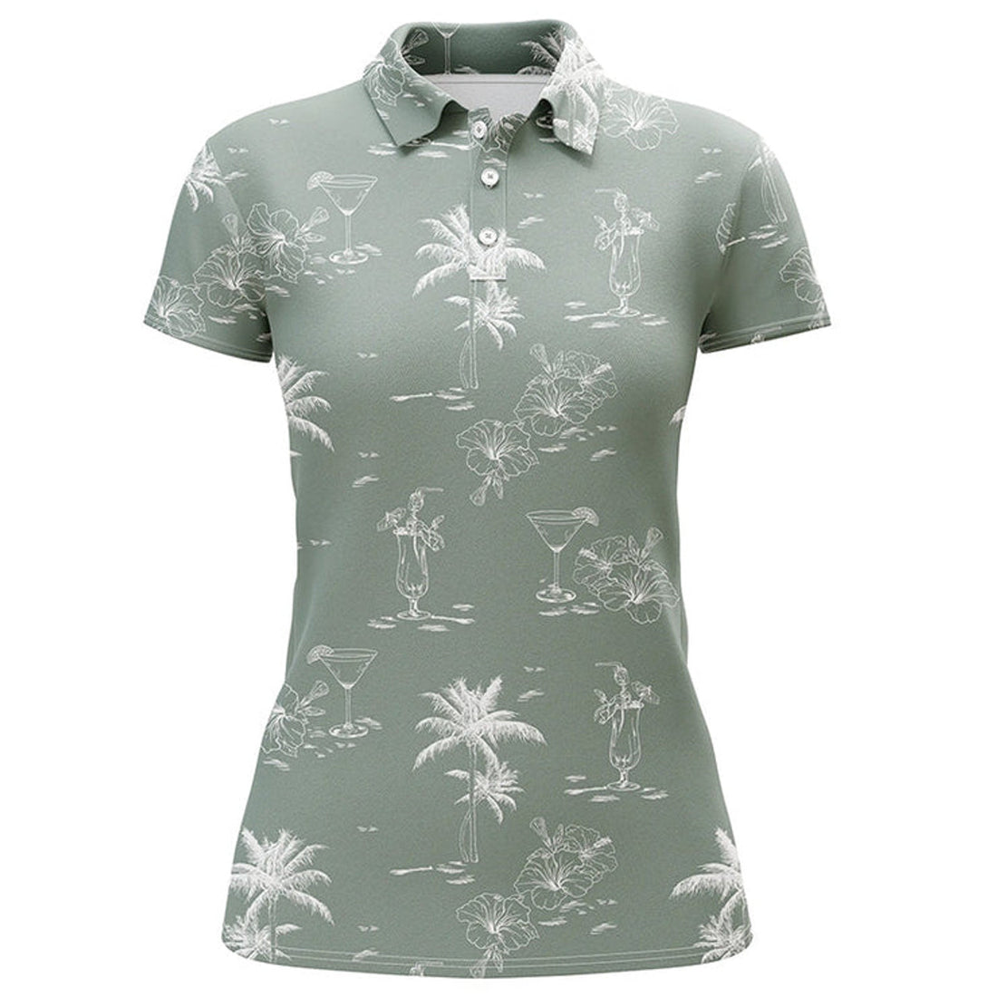 Custom Green Tropical Summer Pattern Womens Golf Polo Shirts, Team Golf Tees For Women Gifts For Golf Lovers
