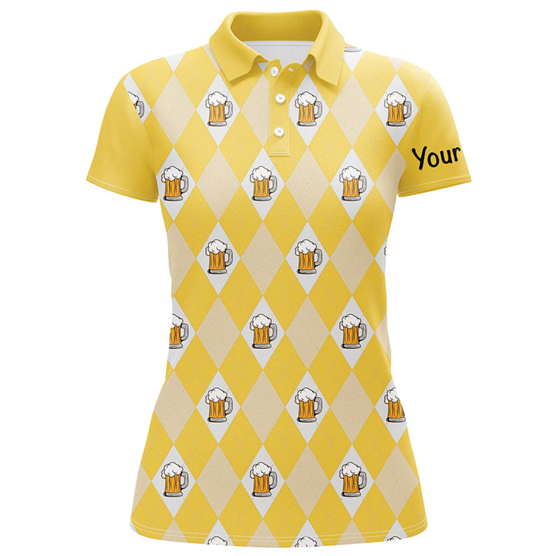 Custom Yellow argyle plaid beer pattern Women golf polo shirts custom golf shirts for women, ladies golf top
