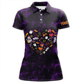 Custom Women Golf Polo Shirt Purple Camo Halloween Background Custom Flamingo Golf Friends
