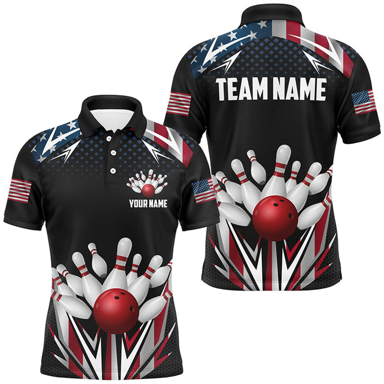 FUNSTUFFPRINT American flag Bowling Polo Shirt Size S-5XL