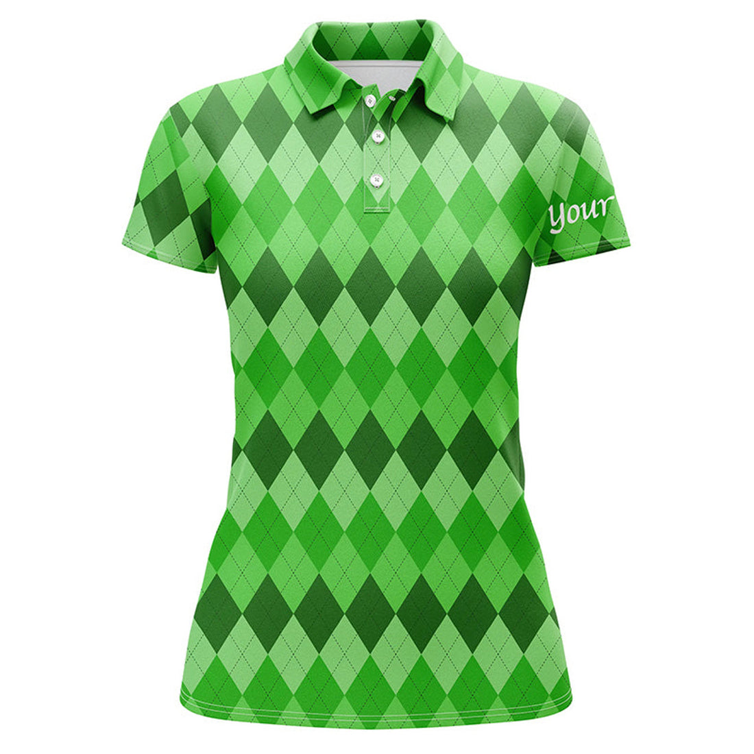 Custom Womens Golf Polos Shirts Green Argyle Pattern Golf Shirts Custom Team Polo For Women St Patrick Day