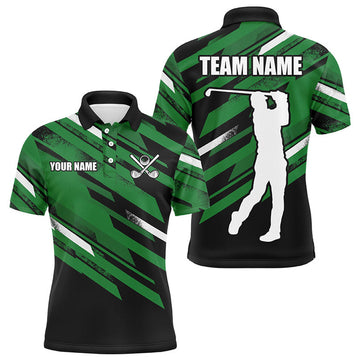 Custom Mens golf polo shirts custom black and green golf attire for mens, golfing gifts for men