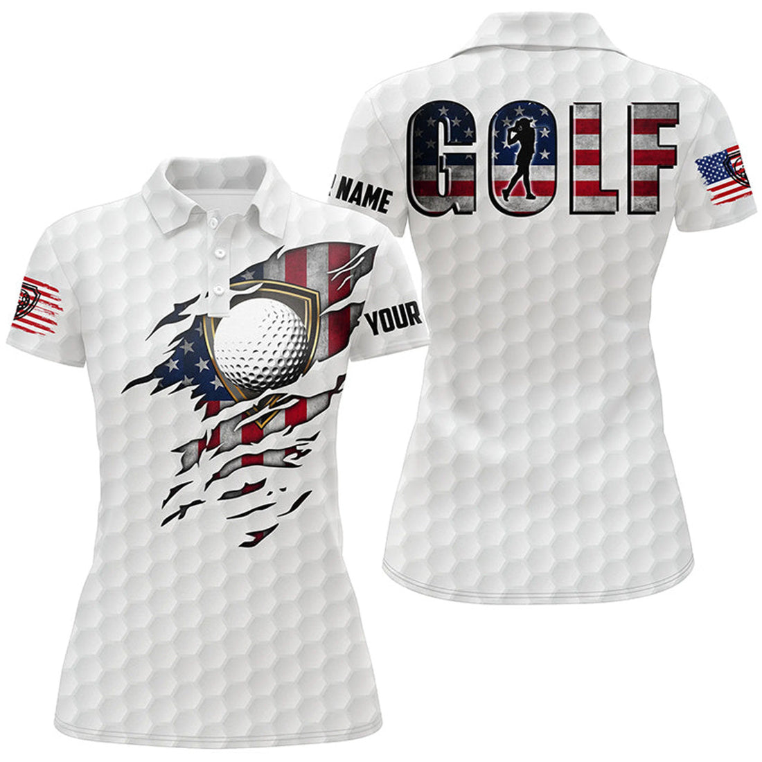 Custom Womens golf polo shirts vintage American flag custom team golf shirts, patriot white golf tops