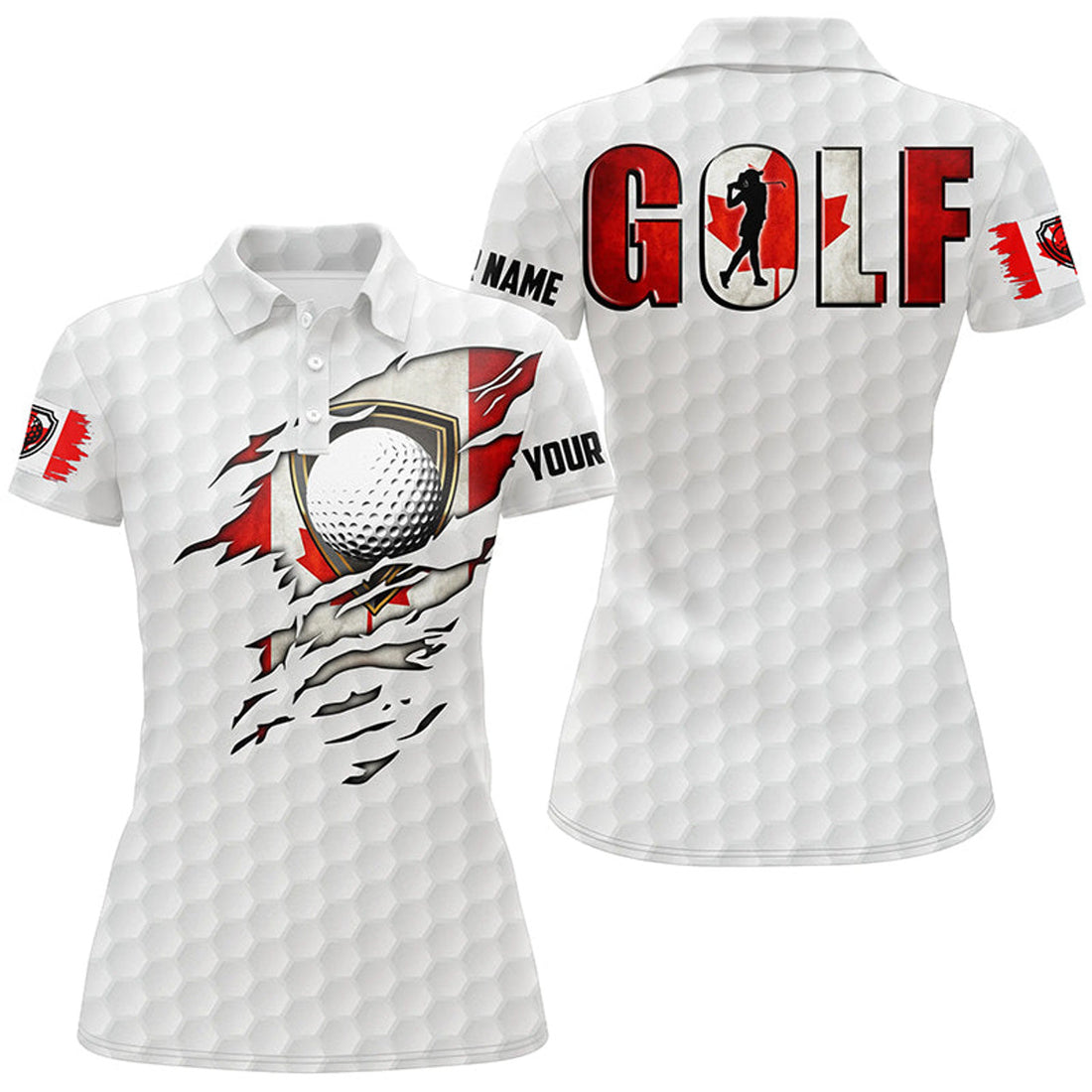Custom Womens Golf Polo Shirts Vintage Canada Flag Custom Team Golf Shirts, Canadian Patriot White Golf Tops