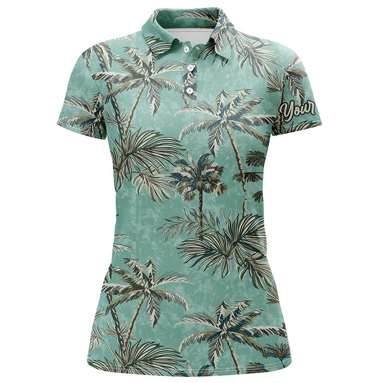 Custom Green Tropical Palm Trees Pattern Womens Golf Polo Shirts Custom Team Golf Shirt Womens