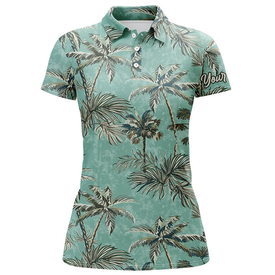 Custom Green Tropical Palm Trees Pattern Womens Golf Polo Shirts Custom Team Golf Shirt Womens