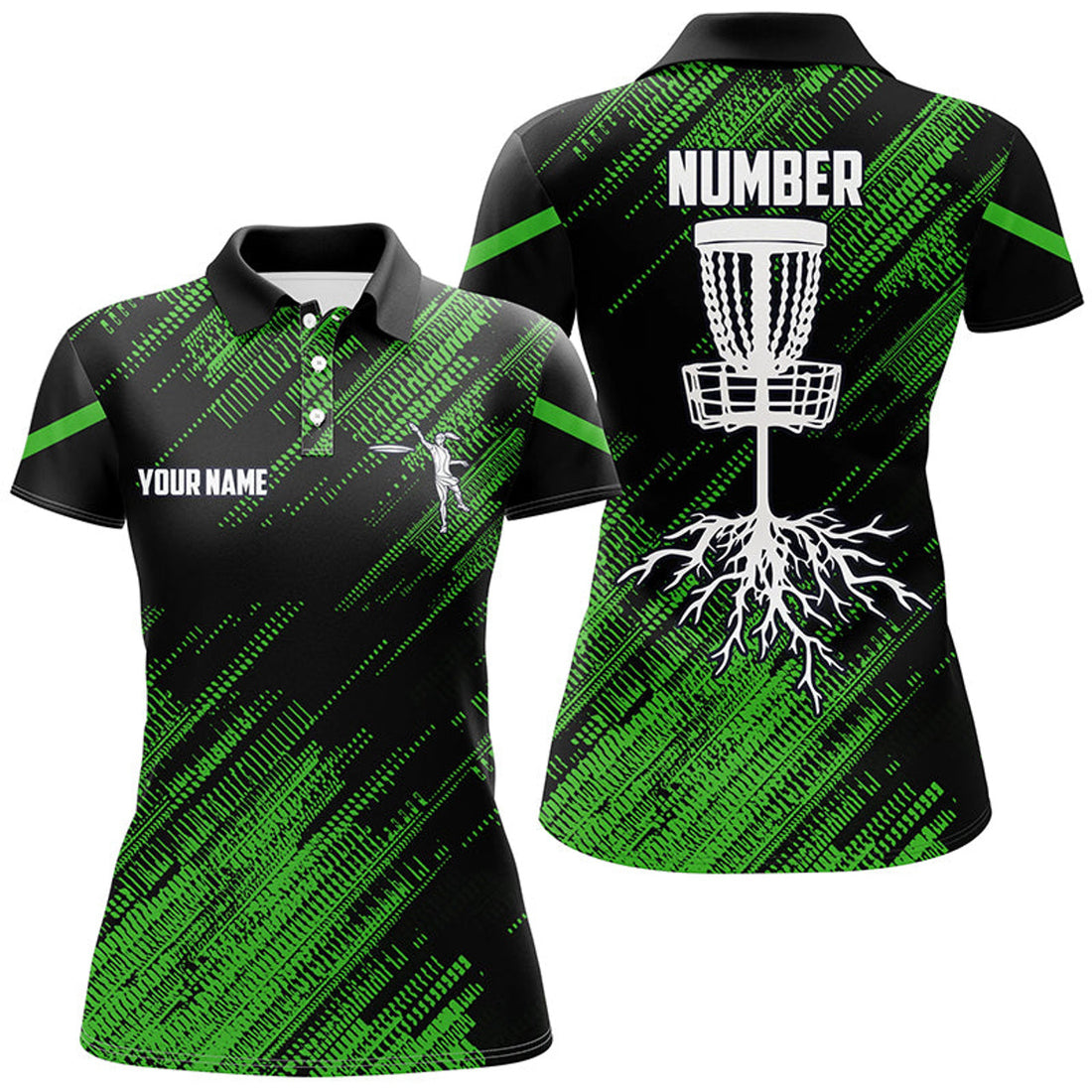 Custom Green Camo Black Women Disc Golf Polo Shirts Custom Disc Golf Team Frisbee Golf Jerseys