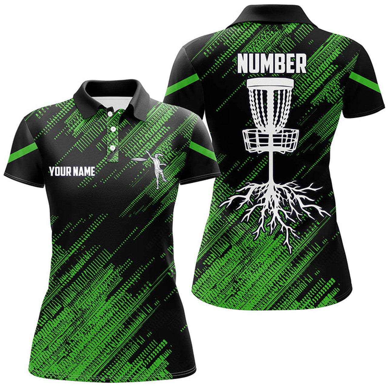 Custom Green Camo Black Women Disc Golf Polo Shirts Custom Disc Golf Team Frisbee Golf Jerseys