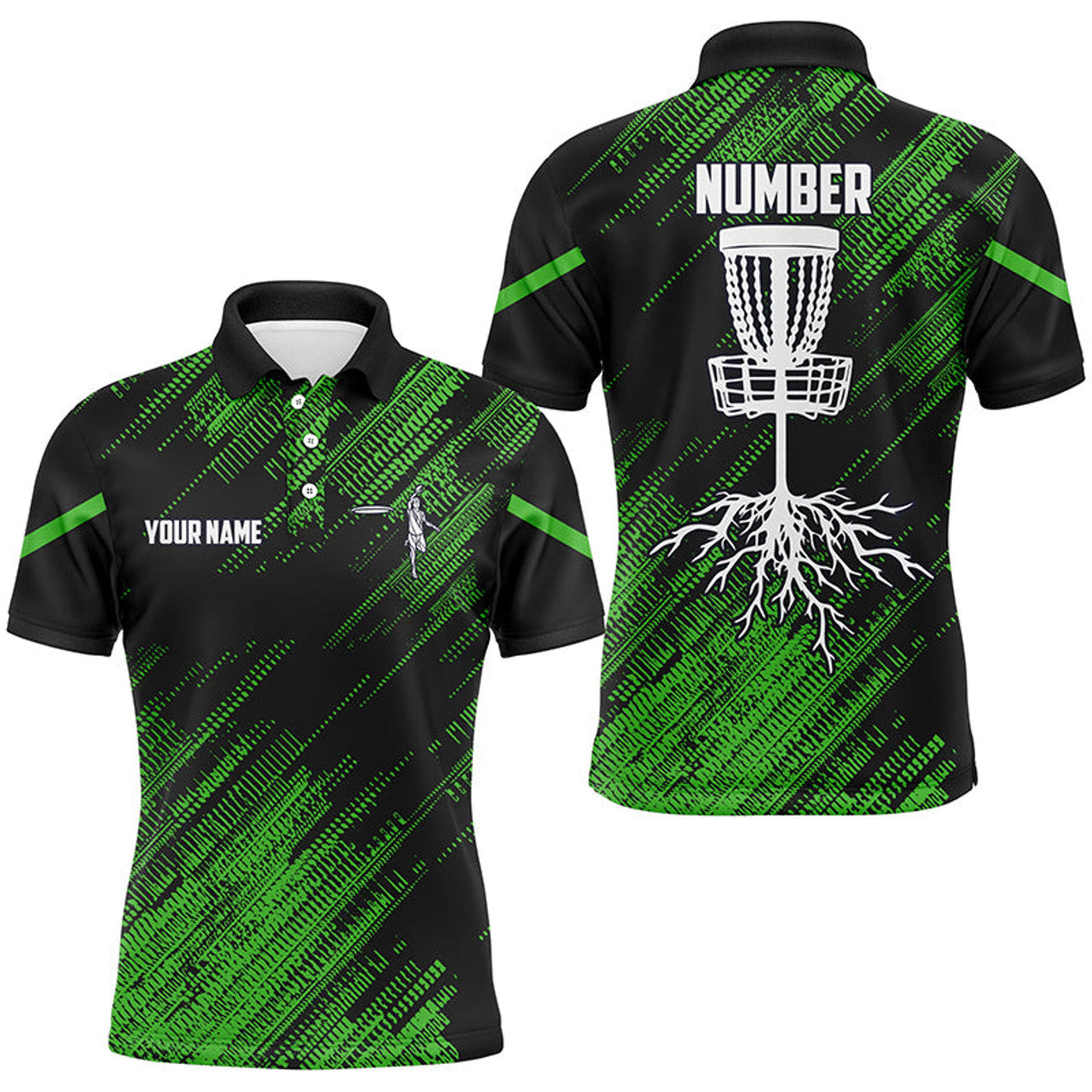 FUNSTUFFPRINT Green camo Black Mens disc golf polo shirts custom disc golf team frisbee golf Polo Shirt Size S-5XL