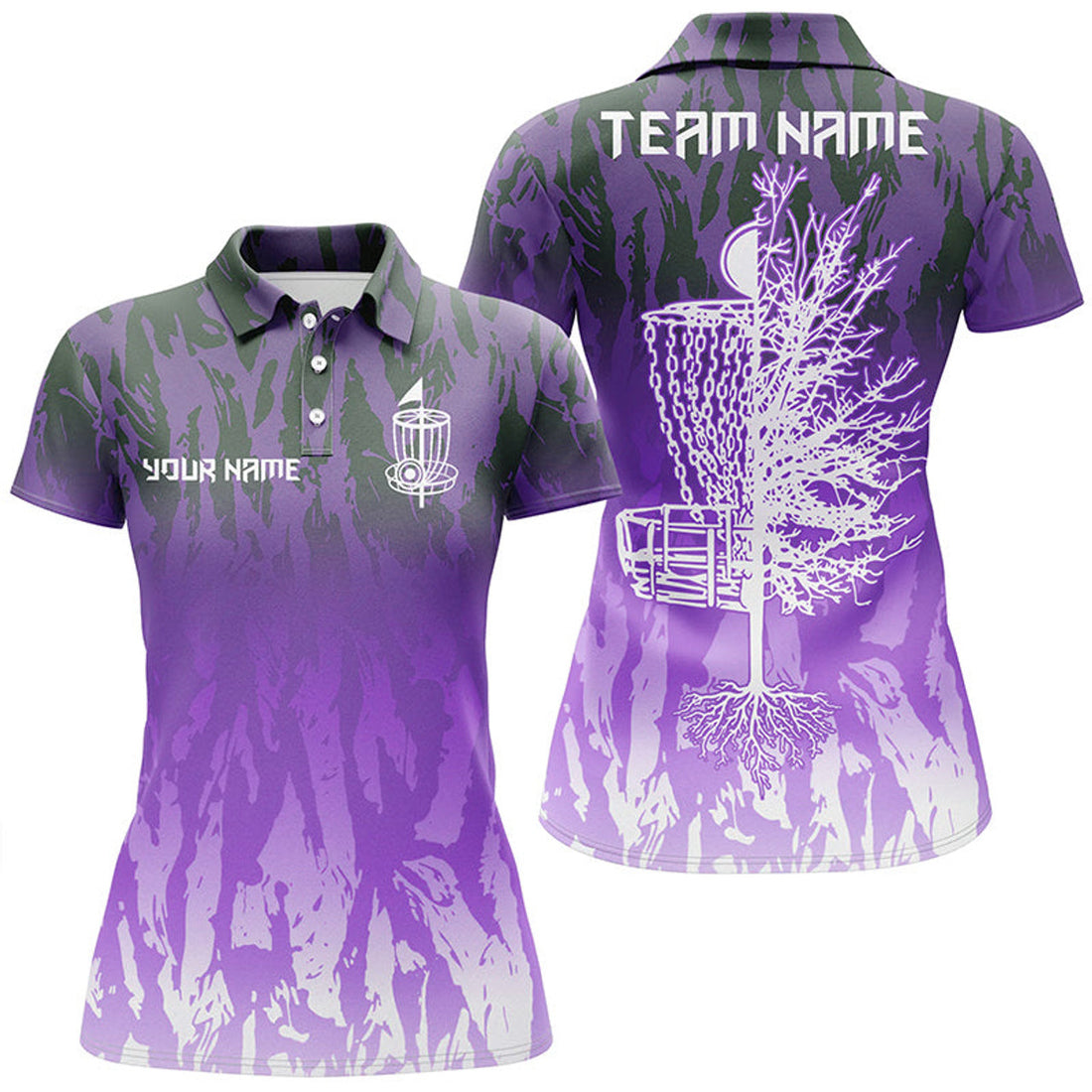 Custom Disc Golf Basket Purple Camo Women Golf Polo Shirts Custom Disc Golf Jerseys Team Shirts For Women
