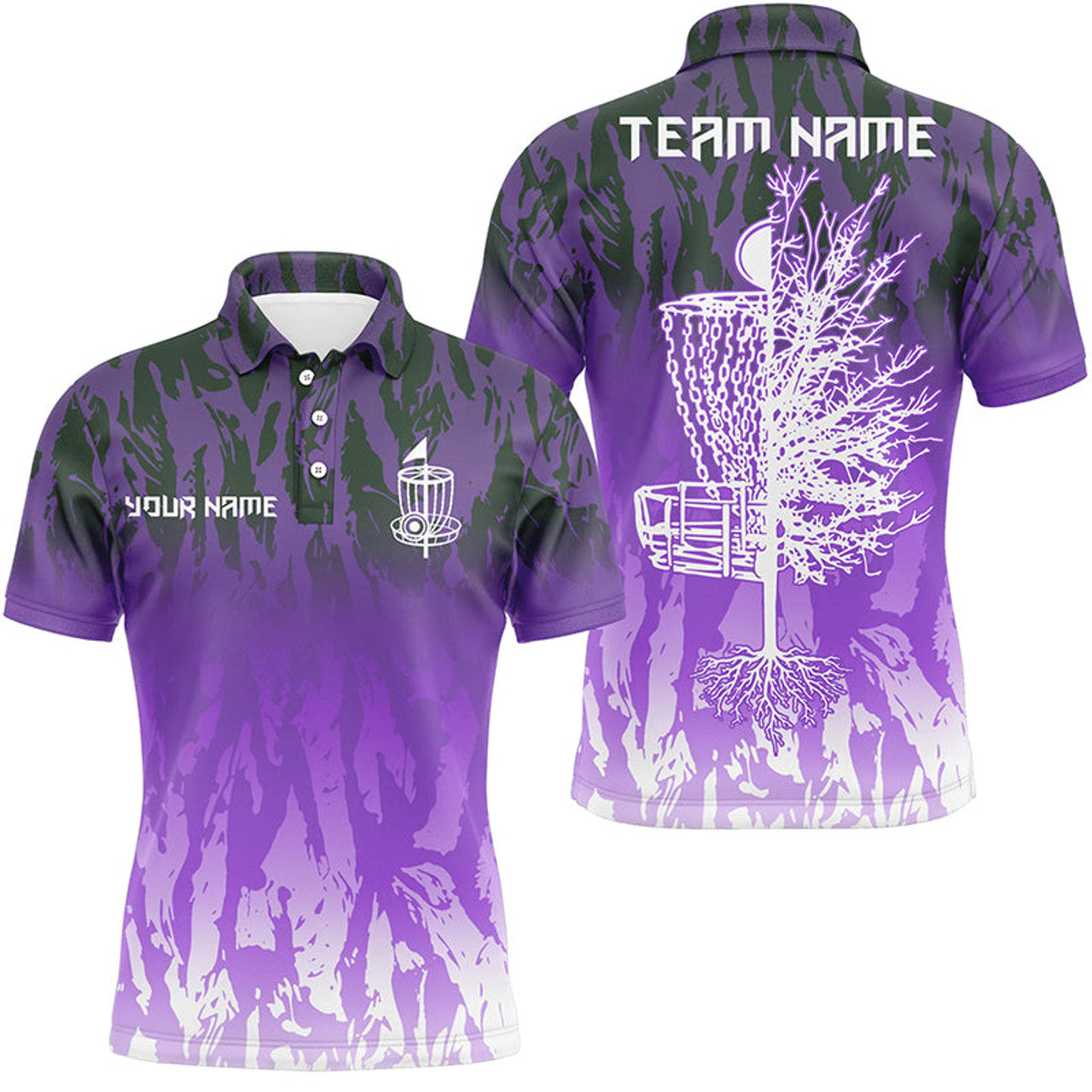 Custom Disc golf basket purple camo Men disc golf polo shirts custom disc golf jerseys team shirts for men