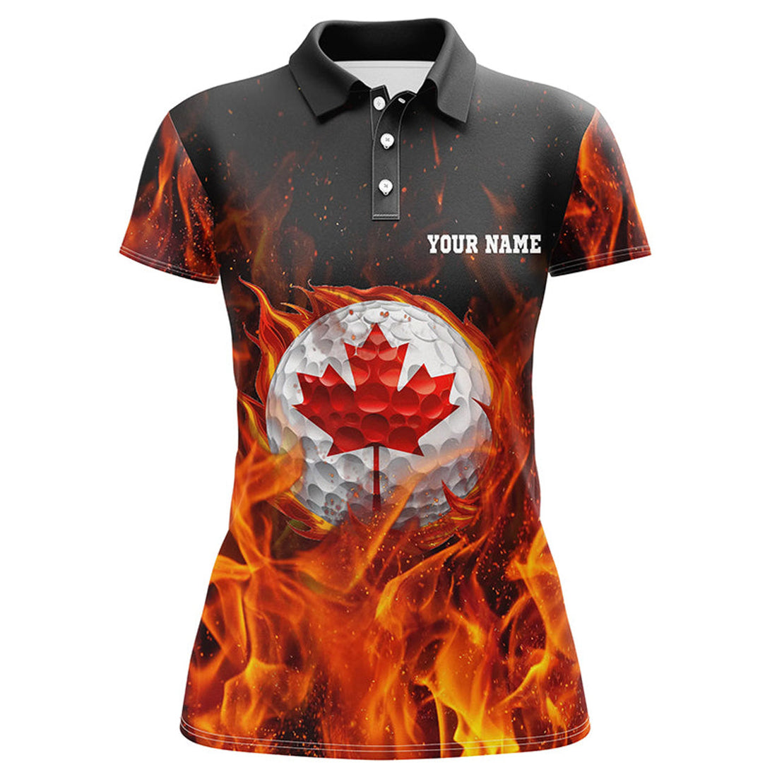 Custom Canadian Golf Ball Flame Women Golf Polo Shirt Custom Golf Outfits For Ladies, Personalized Golf Gifts