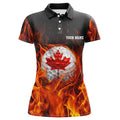 Custom Canadian Golf Ball Flame Women Golf Polo Shirt Custom Golf Outfits For Ladies, Personalized Golf Gifts