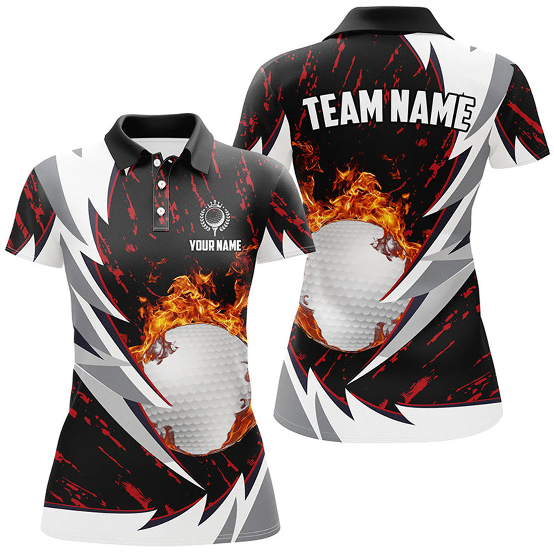 Custom Flame Golf Ball Black And White Women Golf Polo Shirts Custom Golf Clothes For Ladies | Red