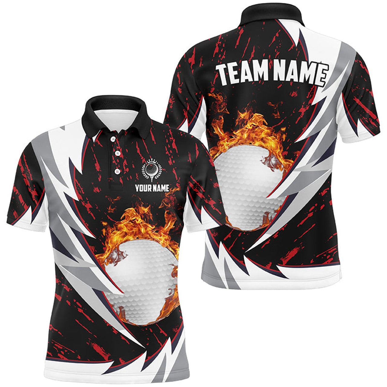 Custom Flame golf ball black and white Mens golf polo shirts custom golf clothes for men | Red