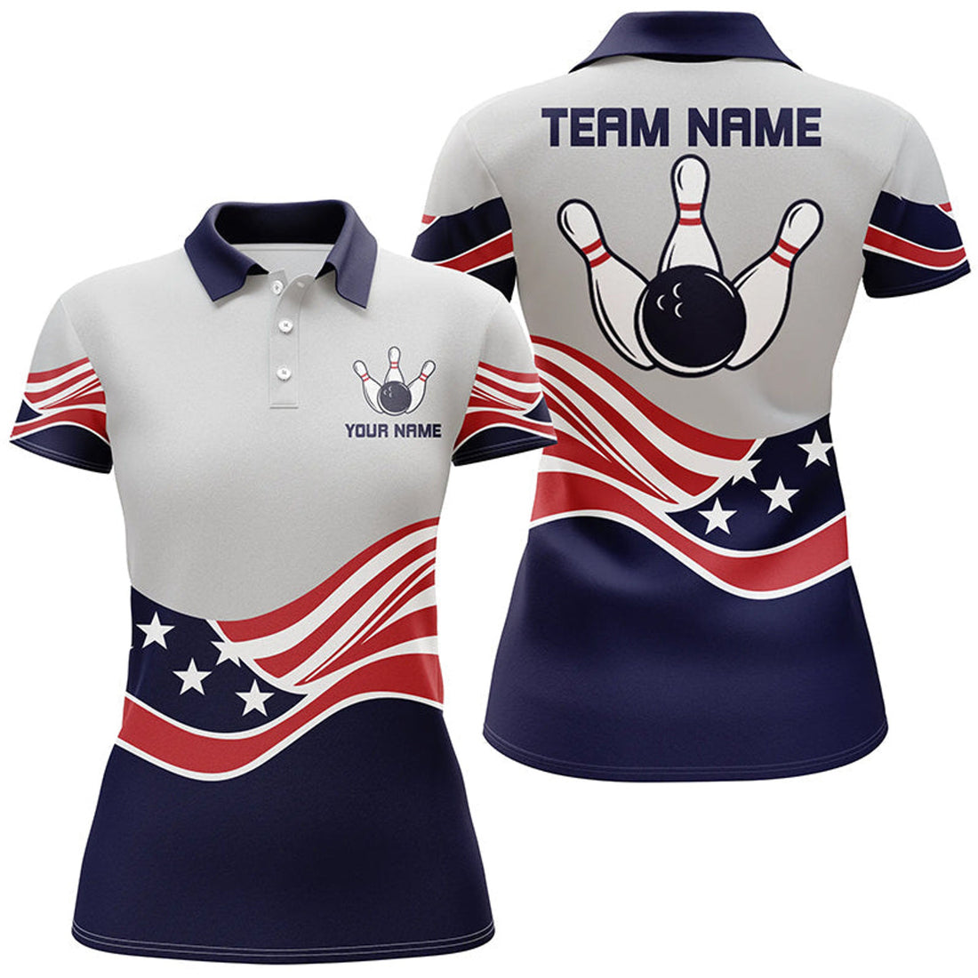 Custom American Flag Bowling Jersey For Women Custom Polo Bowling Shirt Patriotic Bowling Shirt For Team