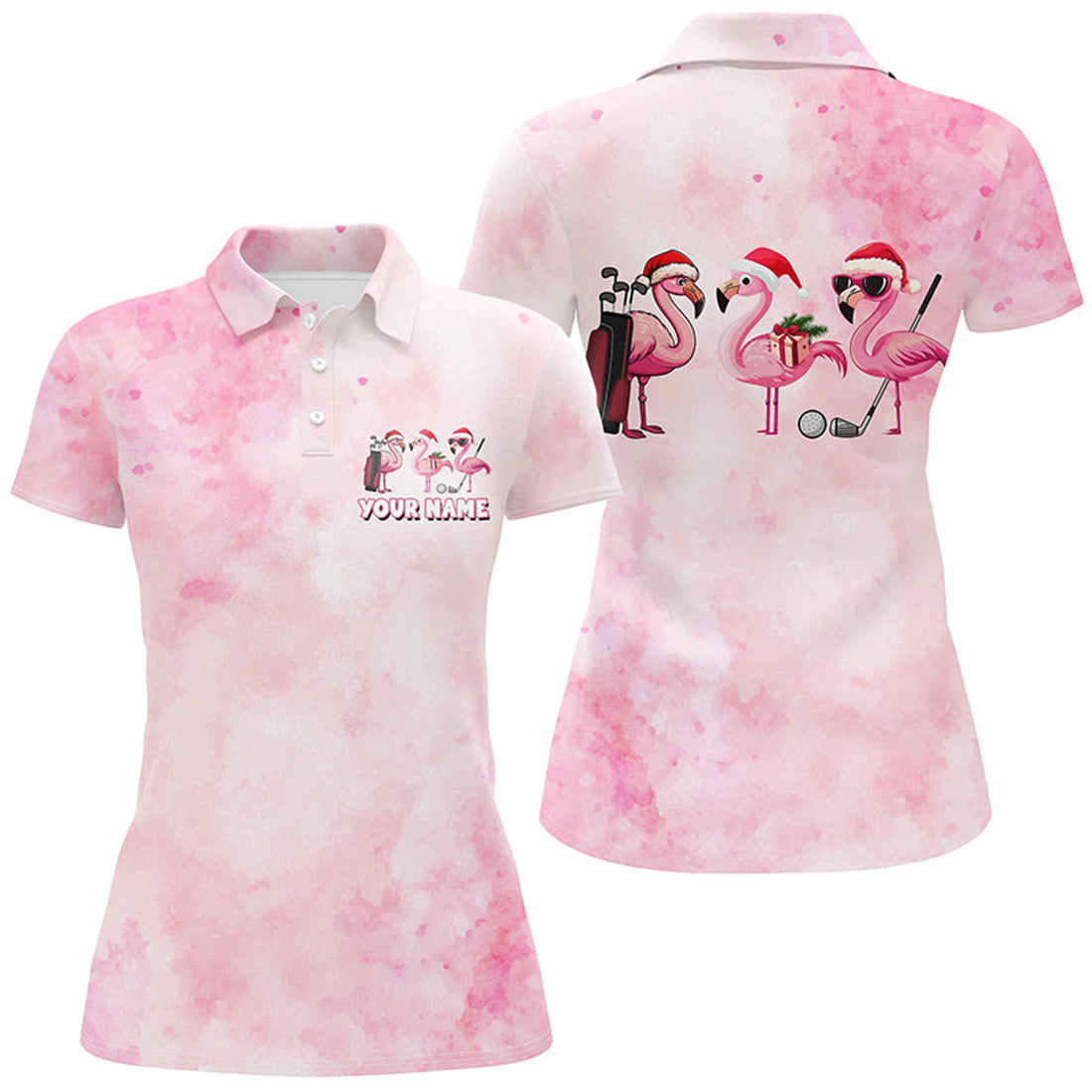 Custom Pink Flamingo Christmas Women golf polo shirts custom Christmas golf shirts for women, golf gifts
