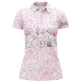 Custom Pink Easter bunny eggs pattern golf shirt custom name Womens golf polo shirts, golf shirts for women