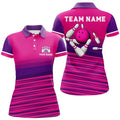 Custom Pink Pattern Bowling Ball Pins Custom Women Bowling Polo Shirts, Team Bowling Jerseys Gift For Bowler
