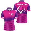 Custom Pink Pattern Bowling Ball And Pins Custom Men Bowling Polo Shirts, Team Bowling Jerseys