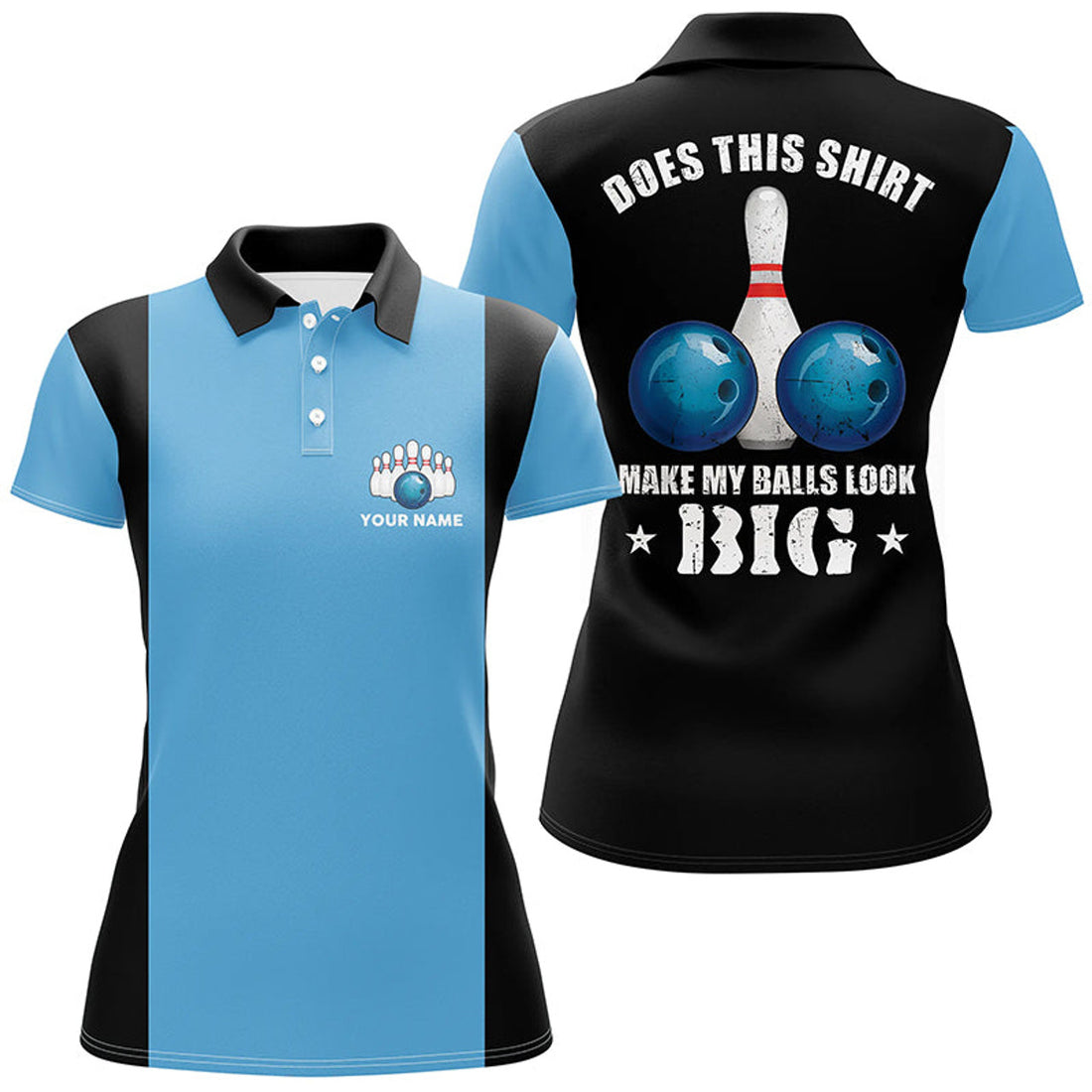 Custom Women Bowling Polo Shirts Custom Vintage Blue And Black Does This Shirt Make My Balls Look Big