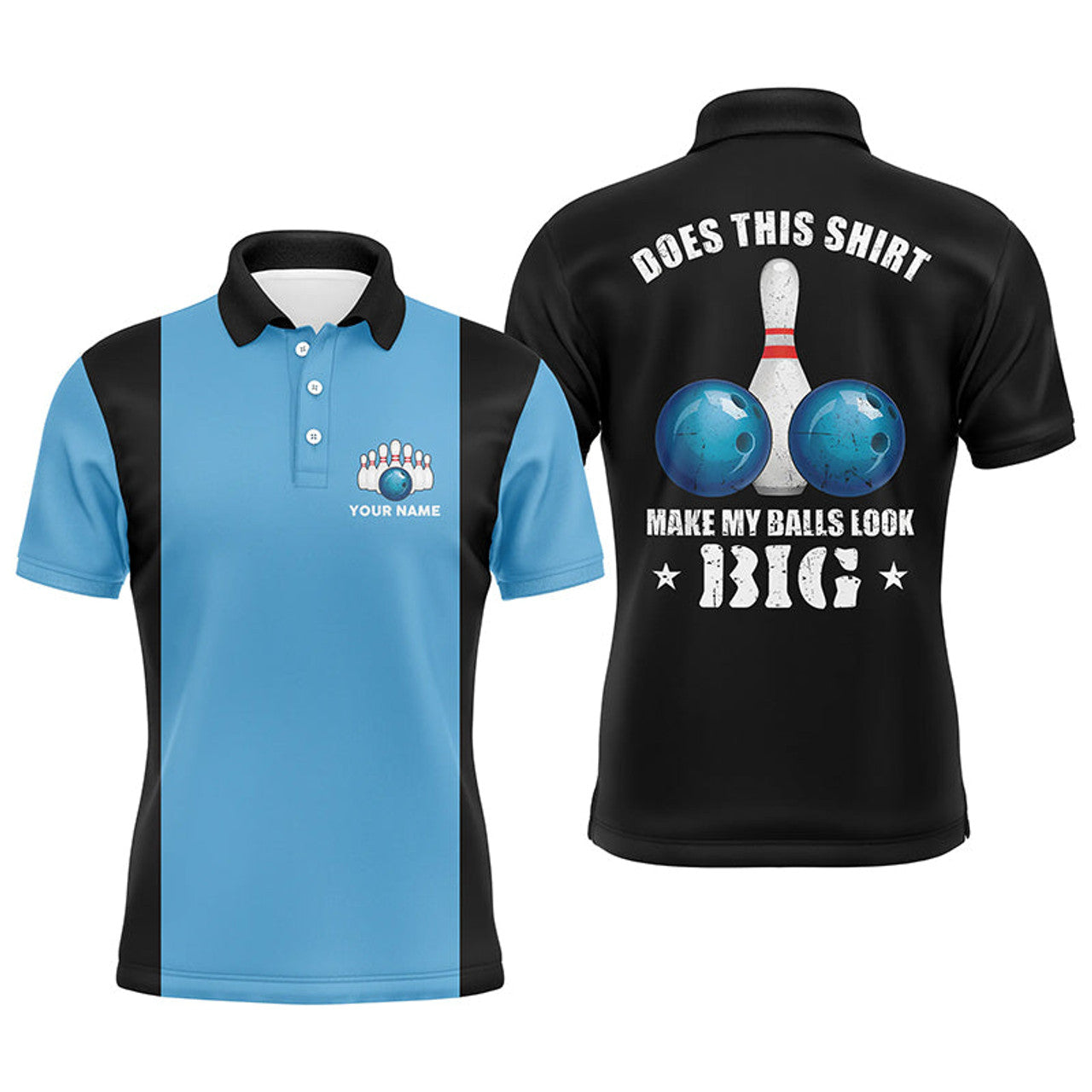 Custom Mens polo bowling shirts Custom vintage blue and black Does this shirt make my balls look big