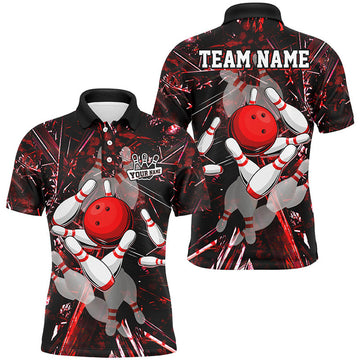 Custom Red Camo Bowling Polo, Quarter zip Shirt For Men custom bowling team jerseys, bowling league shirts