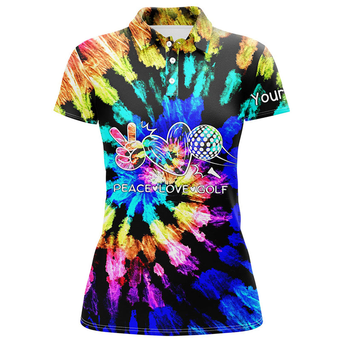 Custom Womens Golf Polos Shirts Tie Dye Pattern Custom Peace Love Golf, Personalized Golf Shirt For Women