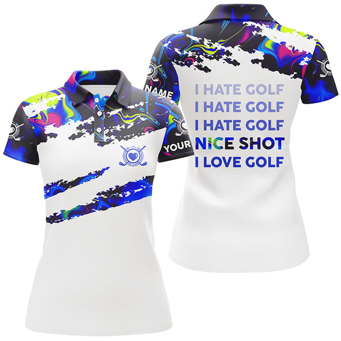 Custom Funny Women Golf Polo Shirt I Hate Golf Nice Shot I Love Golf Custom Camo Womens Golf Clothing