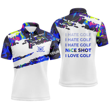 FUNSTUFFPRINT Funny Mens golf polo shirts I hate golf nice shot I love golf custom camo Polo Shirt Size S-5XL