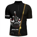 Custom Personalized Men Bowling Quarter-Zip Shirt Black and Gold Men Bowlers Custom Team bowling Jersey