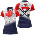 Custom Canadian Flag Golf Clubs Navy geometric Women golf polo shirts Custom Patriotic golf outfits women