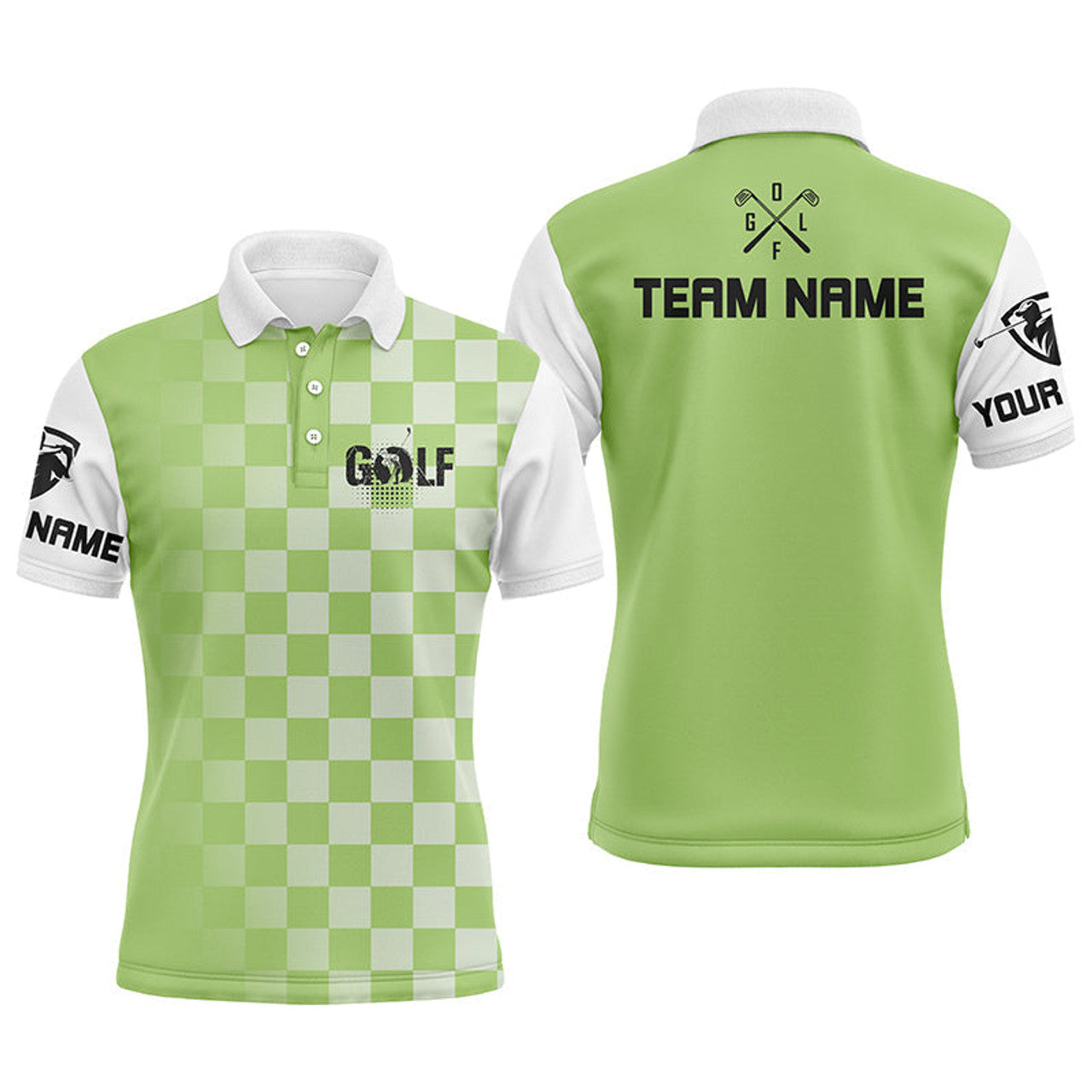 FUNSTUFFPRINT Mens golf polos shirts custom name green checkered pattern golf Polo Shirt Size S-5XL