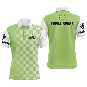 FUNSTUFFPRINT Mens golf polos shirts custom name green checkered pattern golf Polo Shirt Size S-5XL