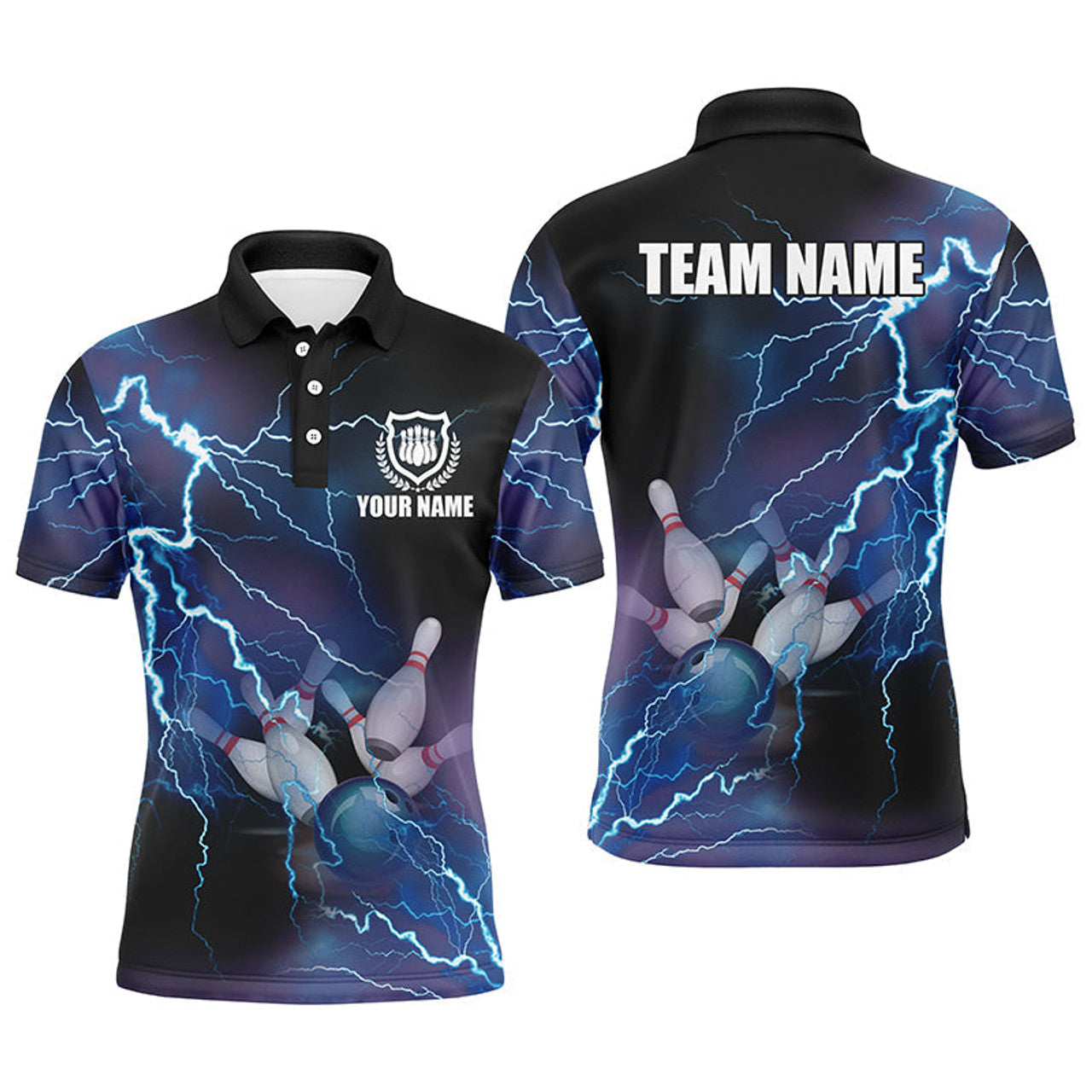 Custom Mens polo bowling shirts Custom blue lightning thunder Bowling Team Jersey, gift for team Bowlers