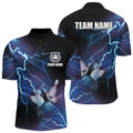 Custom Men's bowling Quarter Zip shirts Custom blue lightning thunder Bowling Team Jersey, gift for Bowlers