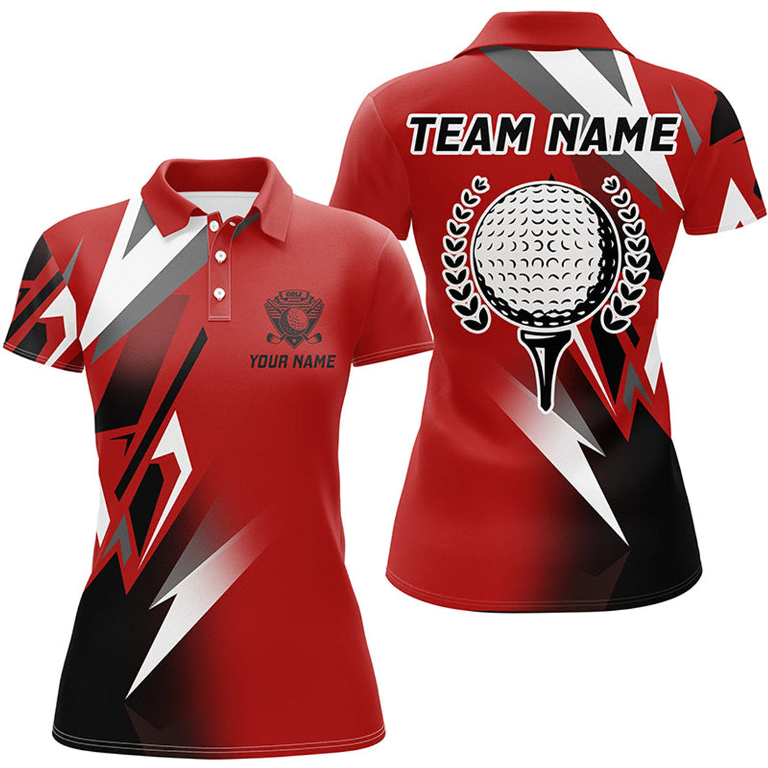 Custom Black And Red Golf Ball Womens Golf Polos Shirt Custom Golf Shirt For Ladies